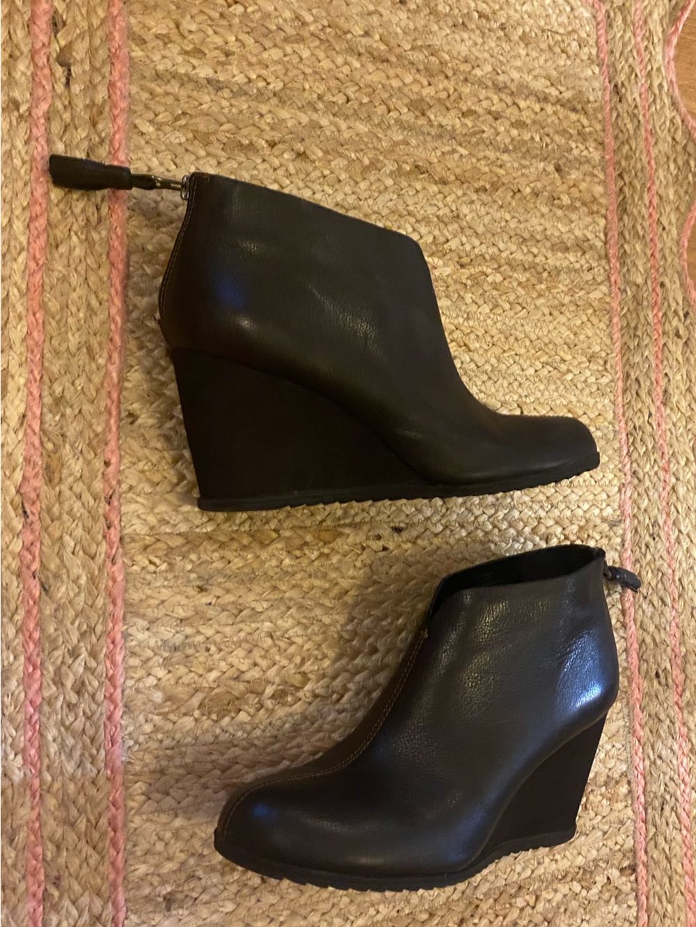 Kork-Ease Haldor Black Leather Boots Wedge Ankle Booties 8.5 M